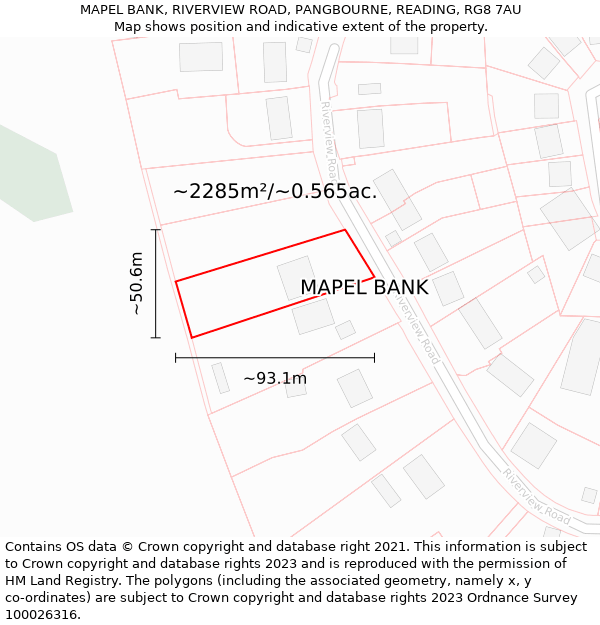 MAPEL BANK, RIVERVIEW ROAD, PANGBOURNE, READING, RG8 7AU: Plot and title map