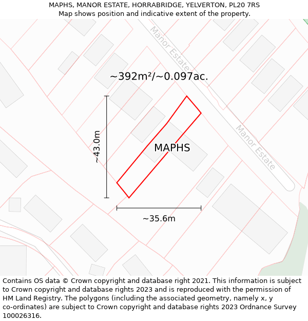 MAPHS, MANOR ESTATE, HORRABRIDGE, YELVERTON, PL20 7RS: Plot and title map