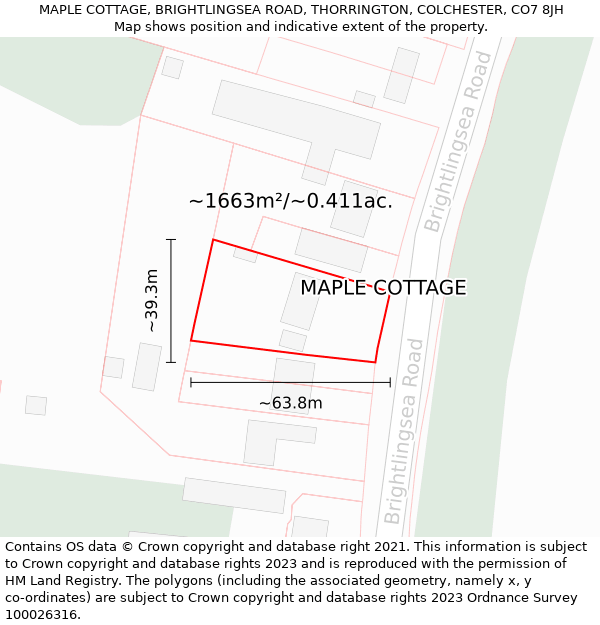 MAPLE COTTAGE, BRIGHTLINGSEA ROAD, THORRINGTON, COLCHESTER, CO7 8JH: Plot and title map