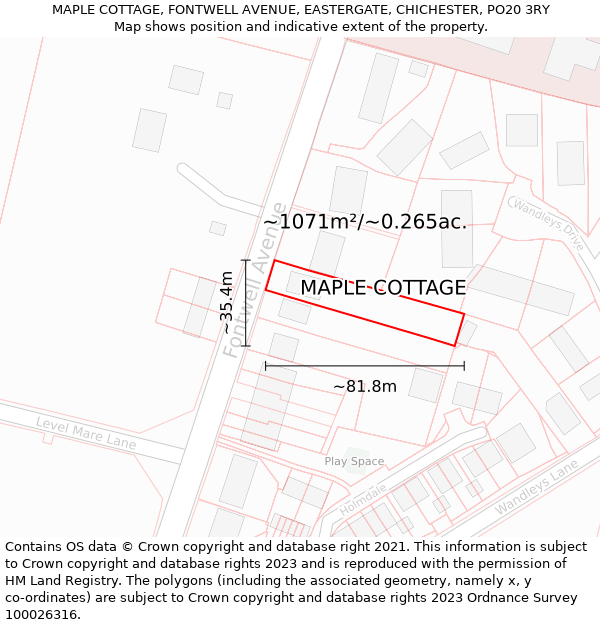 MAPLE COTTAGE, FONTWELL AVENUE, EASTERGATE, CHICHESTER, PO20 3RY: Plot and title map