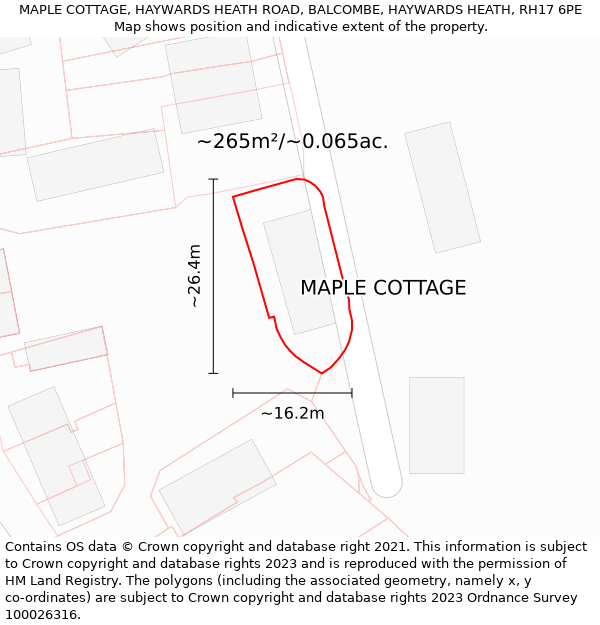 MAPLE COTTAGE, HAYWARDS HEATH ROAD, BALCOMBE, HAYWARDS HEATH, RH17 6PE: Plot and title map