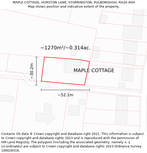 MAPLE COTTAGE, HURSTON LANE, STORRINGTON, PULBOROUGH, RH20 4HH: Plot and title map