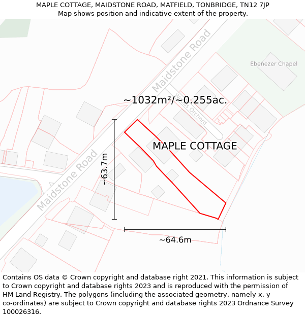 MAPLE COTTAGE, MAIDSTONE ROAD, MATFIELD, TONBRIDGE, TN12 7JP: Plot and title map