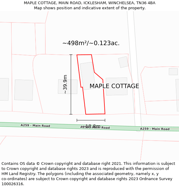 MAPLE COTTAGE, MAIN ROAD, ICKLESHAM, WINCHELSEA, TN36 4BA: Plot and title map