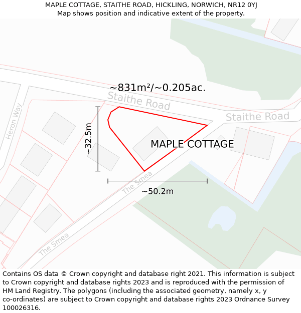 MAPLE COTTAGE, STAITHE ROAD, HICKLING, NORWICH, NR12 0YJ: Plot and title map