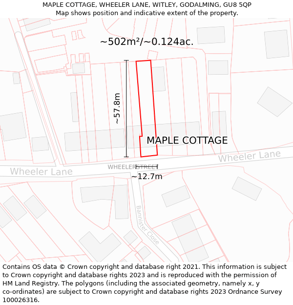 MAPLE COTTAGE, WHEELER LANE, WITLEY, GODALMING, GU8 5QP: Plot and title map