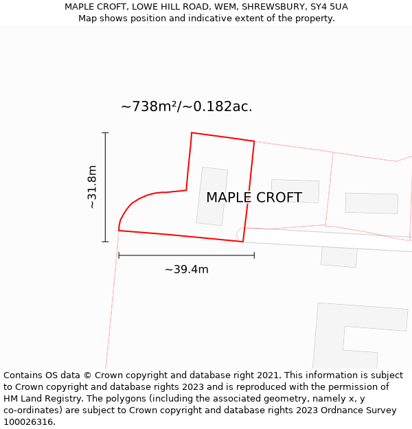 MAPLE CROFT, LOWE HILL ROAD, WEM, SHREWSBURY, SY4 5UA: Plot and title map