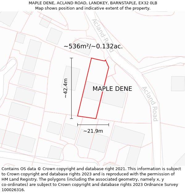 MAPLE DENE, ACLAND ROAD, LANDKEY, BARNSTAPLE, EX32 0LB: Plot and title map