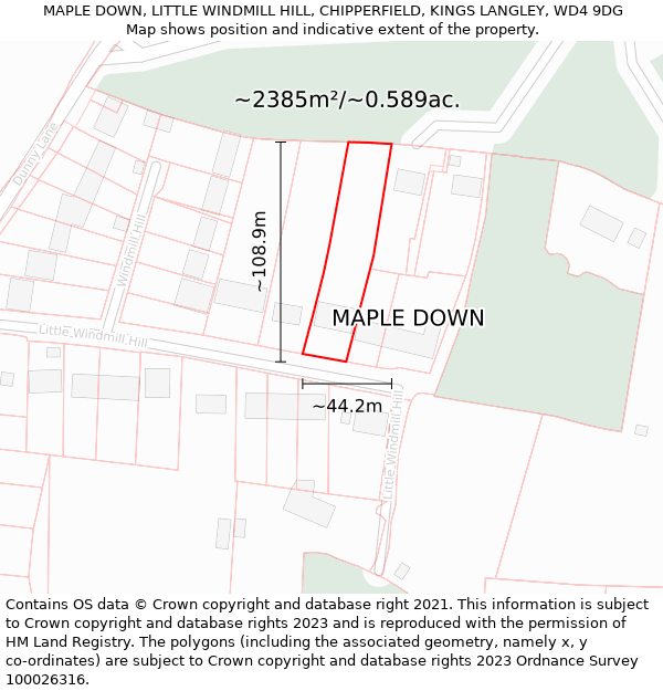 MAPLE DOWN, LITTLE WINDMILL HILL, CHIPPERFIELD, KINGS LANGLEY, WD4 9DG: Plot and title map