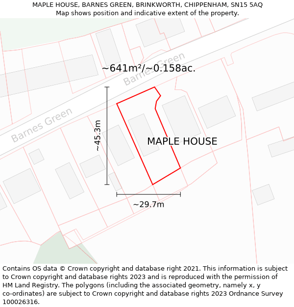 MAPLE HOUSE, BARNES GREEN, BRINKWORTH, CHIPPENHAM, SN15 5AQ: Plot and title map