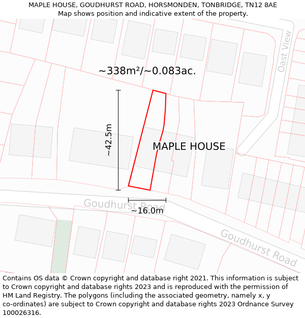 MAPLE HOUSE, GOUDHURST ROAD, HORSMONDEN, TONBRIDGE, TN12 8AE: Plot and title map