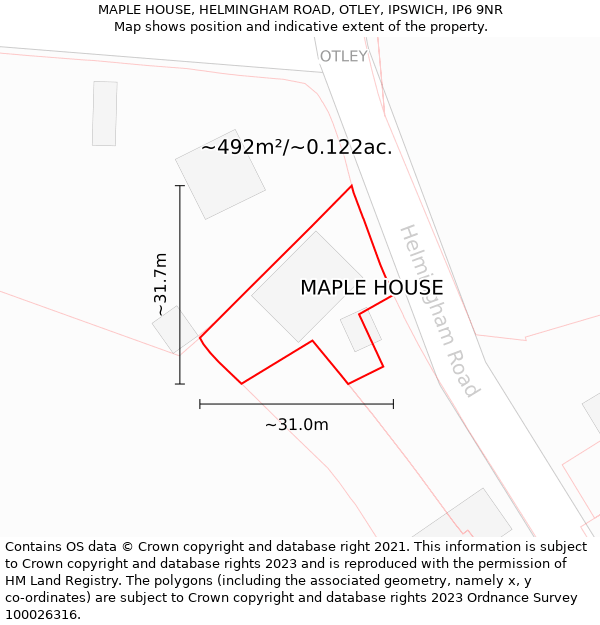 MAPLE HOUSE, HELMINGHAM ROAD, OTLEY, IPSWICH, IP6 9NR: Plot and title map