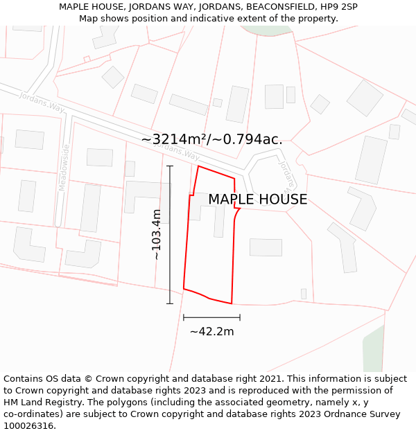 MAPLE HOUSE, JORDANS WAY, JORDANS, BEACONSFIELD, HP9 2SP: Plot and title map