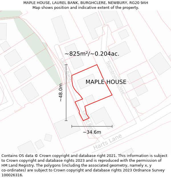 MAPLE HOUSE, LAUREL BANK, BURGHCLERE, NEWBURY, RG20 9AH: Plot and title map