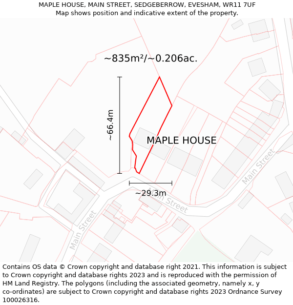 MAPLE HOUSE, MAIN STREET, SEDGEBERROW, EVESHAM, WR11 7UF: Plot and title map