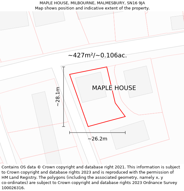 MAPLE HOUSE, MILBOURNE, MALMESBURY, SN16 9JA: Plot and title map