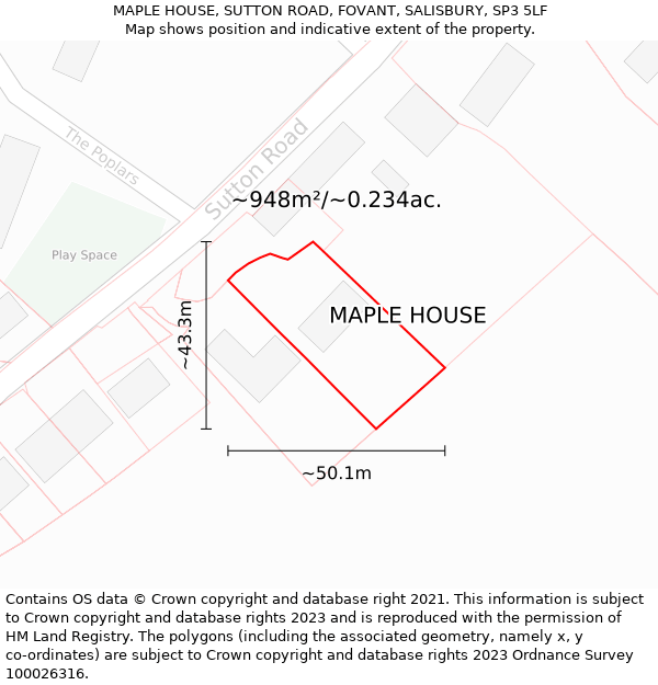 MAPLE HOUSE, SUTTON ROAD, FOVANT, SALISBURY, SP3 5LF: Plot and title map