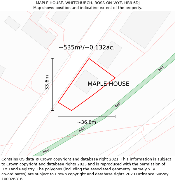 MAPLE HOUSE, WHITCHURCH, ROSS-ON-WYE, HR9 6DJ: Plot and title map
