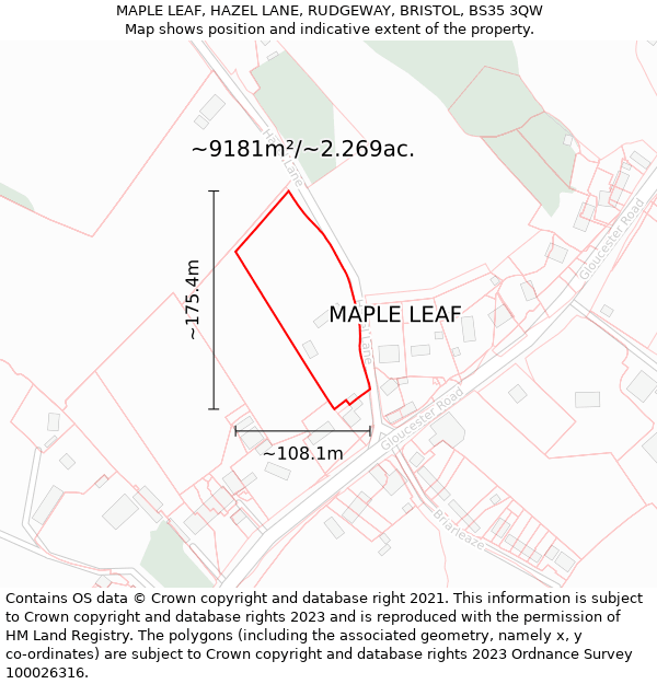 MAPLE LEAF, HAZEL LANE, RUDGEWAY, BRISTOL, BS35 3QW: Plot and title map