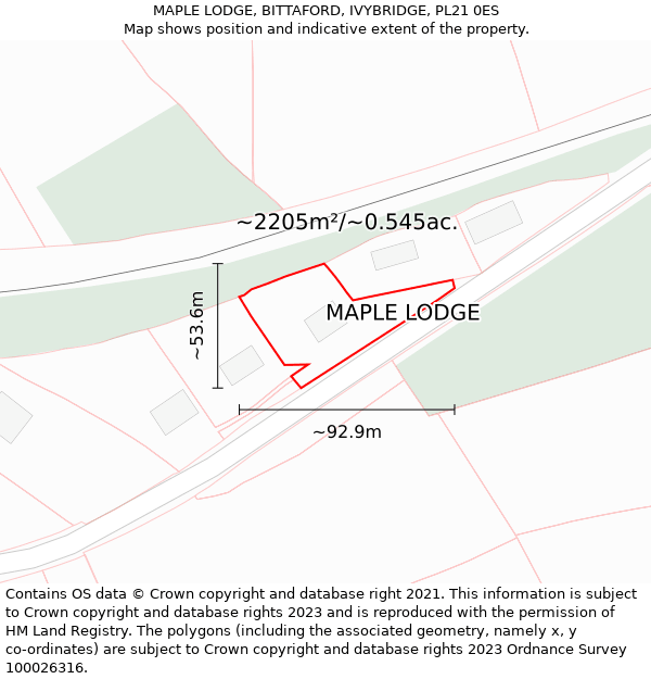 MAPLE LODGE, BITTAFORD, IVYBRIDGE, PL21 0ES: Plot and title map