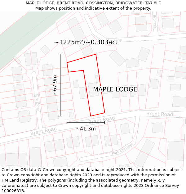 MAPLE LODGE, BRENT ROAD, COSSINGTON, BRIDGWATER, TA7 8LE: Plot and title map