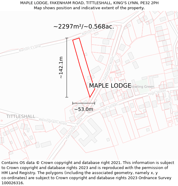 MAPLE LODGE, FAKENHAM ROAD, TITTLESHALL, KING'S LYNN, PE32 2PH: Plot and title map