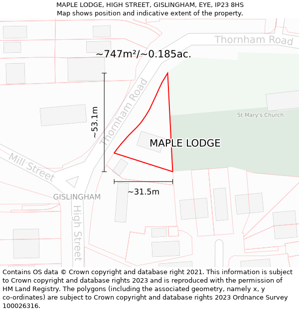 MAPLE LODGE, HIGH STREET, GISLINGHAM, EYE, IP23 8HS: Plot and title map