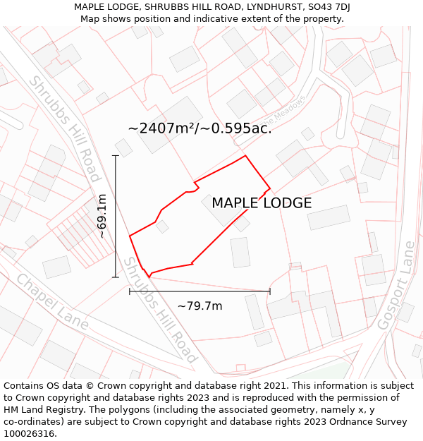 MAPLE LODGE, SHRUBBS HILL ROAD, LYNDHURST, SO43 7DJ: Plot and title map