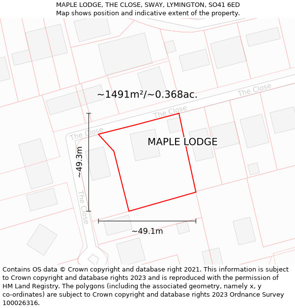 MAPLE LODGE, THE CLOSE, SWAY, LYMINGTON, SO41 6ED: Plot and title map