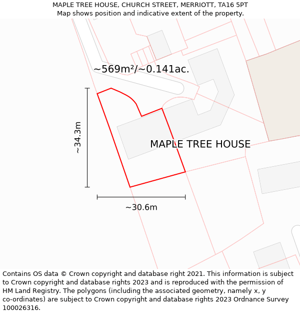 MAPLE TREE HOUSE, CHURCH STREET, MERRIOTT, TA16 5PT: Plot and title map
