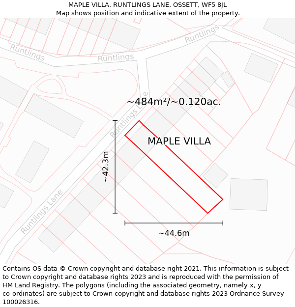 MAPLE VILLA, RUNTLINGS LANE, OSSETT, WF5 8JL: Plot and title map