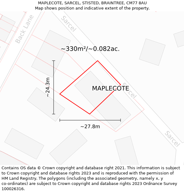 MAPLECOTE, SARCEL, STISTED, BRAINTREE, CM77 8AU: Plot and title map