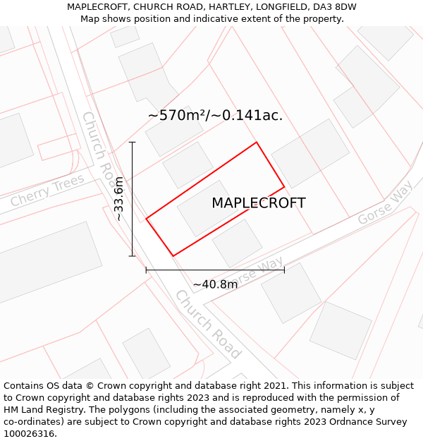 MAPLECROFT, CHURCH ROAD, HARTLEY, LONGFIELD, DA3 8DW: Plot and title map