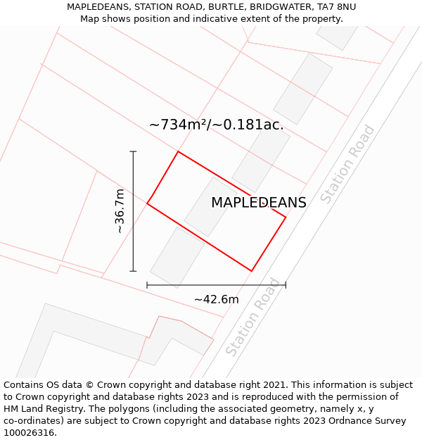 MAPLEDEANS, STATION ROAD, BURTLE, BRIDGWATER, TA7 8NU: Plot and title map