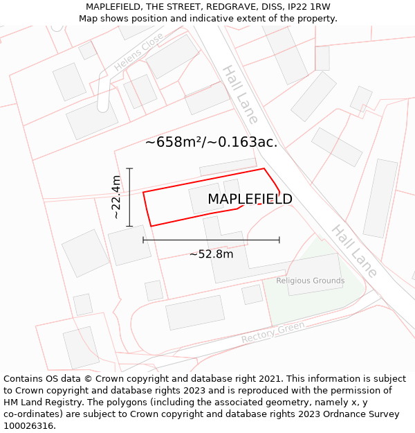 MAPLEFIELD, THE STREET, REDGRAVE, DISS, IP22 1RW: Plot and title map