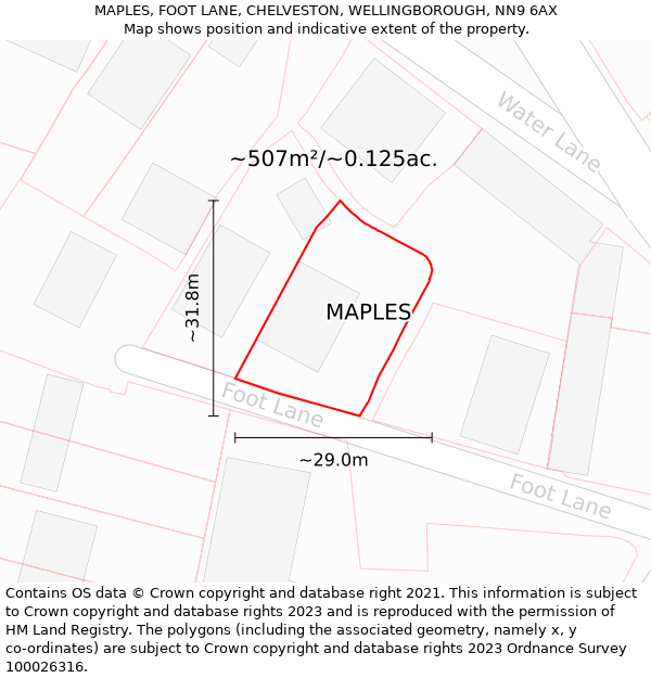 MAPLES, FOOT LANE, CHELVESTON, WELLINGBOROUGH, NN9 6AX: Plot and title map