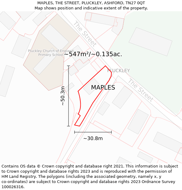 MAPLES, THE STREET, PLUCKLEY, ASHFORD, TN27 0QT: Plot and title map