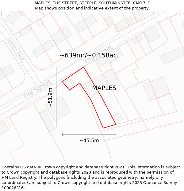 MAPLES, THE STREET, STEEPLE, SOUTHMINSTER, CM0 7LF: Plot and title map