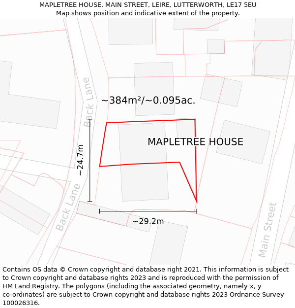 MAPLETREE HOUSE, MAIN STREET, LEIRE, LUTTERWORTH, LE17 5EU: Plot and title map