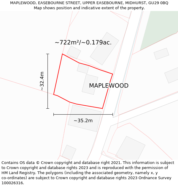 MAPLEWOOD, EASEBOURNE STREET, UPPER EASEBOURNE, MIDHURST, GU29 0BQ: Plot and title map