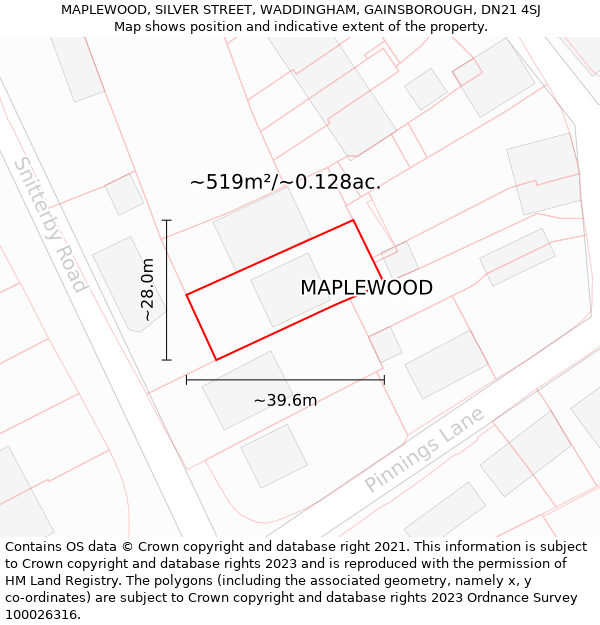 MAPLEWOOD, SILVER STREET, WADDINGHAM, GAINSBOROUGH, DN21 4SJ: Plot and title map