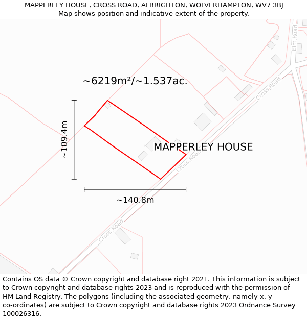 MAPPERLEY HOUSE, CROSS ROAD, ALBRIGHTON, WOLVERHAMPTON, WV7 3BJ: Plot and title map