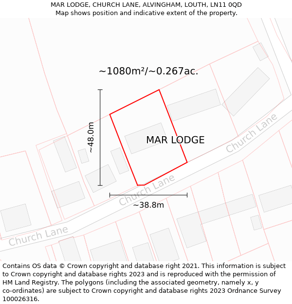 MAR LODGE, CHURCH LANE, ALVINGHAM, LOUTH, LN11 0QD: Plot and title map