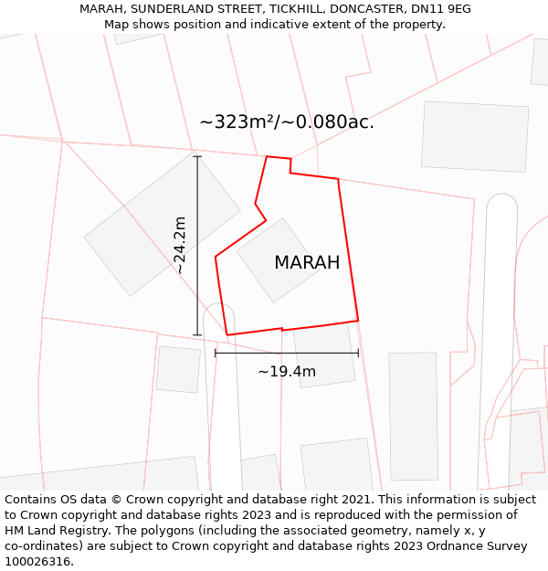 MARAH, SUNDERLAND STREET, TICKHILL, DONCASTER, DN11 9EG: Plot and title map
