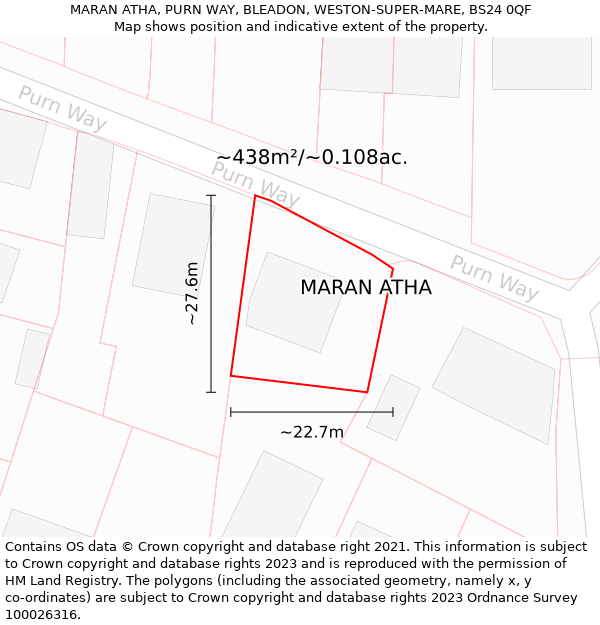 MARAN ATHA, PURN WAY, BLEADON, WESTON-SUPER-MARE, BS24 0QF: Plot and title map