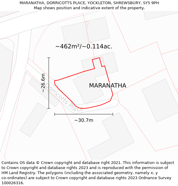MARANATHA, DORRICOTTS PLACE, YOCKLETON, SHREWSBURY, SY5 9PH: Plot and title map