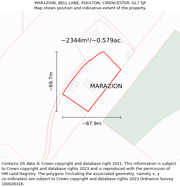 MARAZION, BELL LANE, POULTON, CIRENCESTER, GL7 5JF: Plot and title map