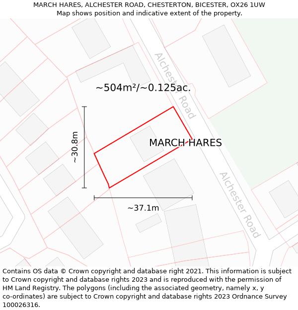 MARCH HARES, ALCHESTER ROAD, CHESTERTON, BICESTER, OX26 1UW: Plot and title map