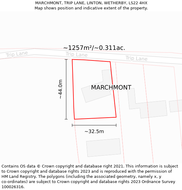 MARCHMONT, TRIP LANE, LINTON, WETHERBY, LS22 4HX: Plot and title map