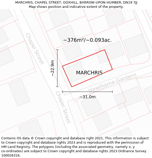 MARCHRIS, CHAPEL STREET, GOXHILL, BARROW-UPON-HUMBER, DN19 7JJ: Plot and title map